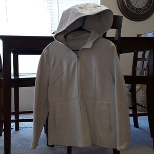 LARGE WHITE LEATHER  HOODED COAT